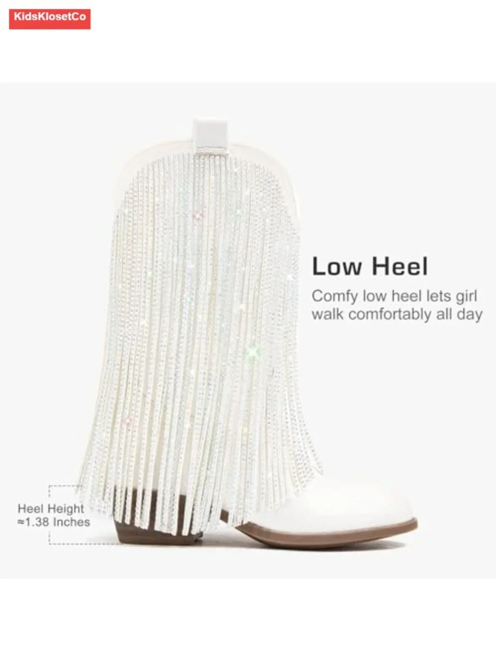 Rhinestone Fringe Cowgirl Boots Girls Mid Calf Pointed Toe Cowboy Boots Toddler
